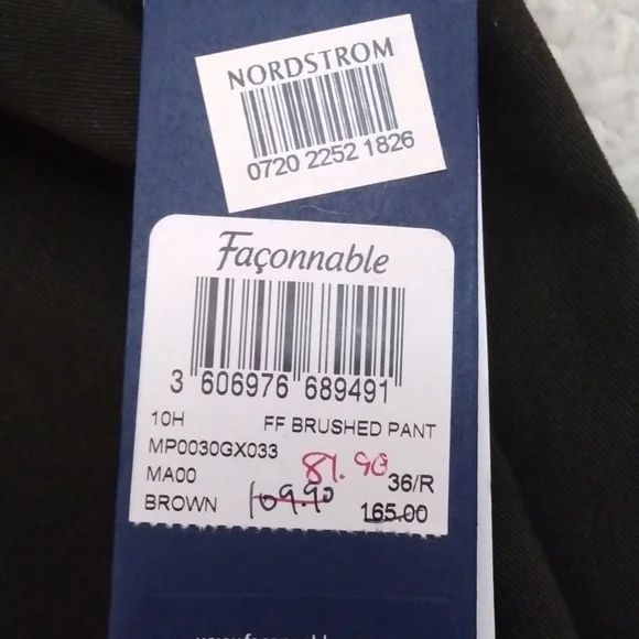 NWT Faconnable Brown Cotton/Wool Pants 36 - 31.5